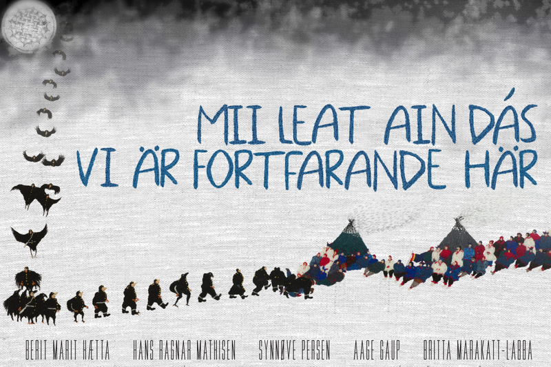 Del av filmens affisch med Britta Marakatt-Labbas textilkonst "Kr&aring;korna" som hon gjorde i samband med Alta-konflikten.
