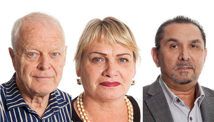 Thomas Hammarberg, ordförande i kommissionen, Soraya Post, ledamot i kommissionen och Stefano Kuzhicov, ledamot i kommissionen.